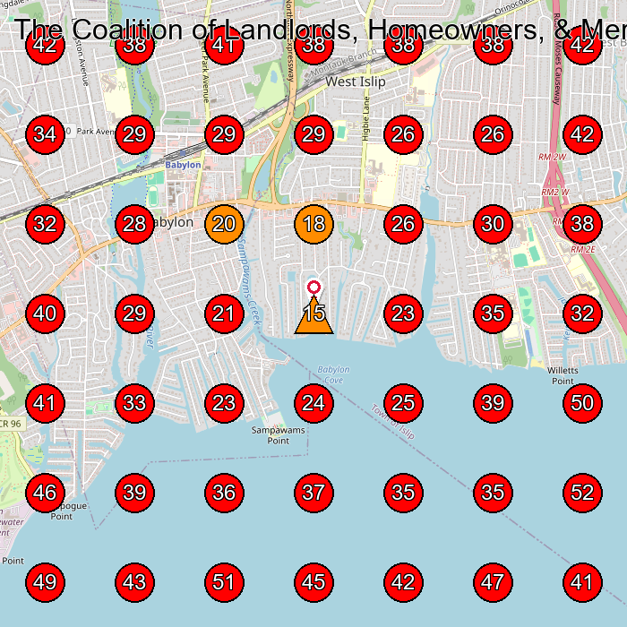 The Coalition of Landlords, Homeowners, & Merchants INC GeoGrid visibility map for Legal Services in Babylon
